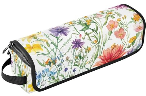 FRODOTGV Sac de voyage pour outils de cheveux, fleurs de printemps, dahlia, lavande, romarin, blanc, essentiel de voyage pour femme, imperméable, portable, ouvert et plat, pour fer à friser, fer à
