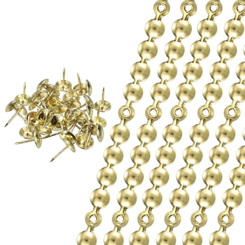 sourcing map 6 Pcs Upholstery Tacks Strips, 3.28ft Decorative Nails Strips D11mm Glossy Nail Trims for Furniture Sofa Headboard Chair DIY Crafts with Upholstery Nails, Gold