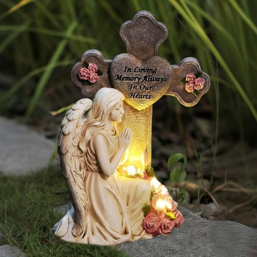 Ange pour tombe Résistant aux intempéries et au gel - Lampe funéraire solaire - Étanche - En résine - Décoration solaire à LED - Pour pelouse, cour, terrasse