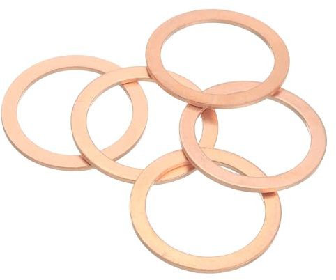 sourcing map Kit di 5 rondelle piatte M30 in rame, anelli di tenuta in rame, diametro interno 30 mm, diametro esterno 38 mm, spessore 1,5 mm per bulloni, viti, riparazione macchinari