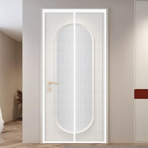 Magnetic Fly Screen 77 x 204 cm Anti Mosquito Mesh Curtain No Drilling Required Self Sealing, Hands Free for Balcony and Patio Door, White