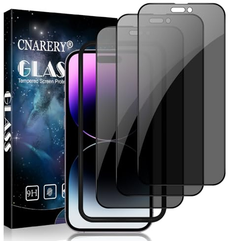 Cnarery 3 Pack for iPhone 14 Pro Privacy Screen Protector, Anti-Scratch 9H Hardness Scratch Resistant Case Friendly High Sensitivity Anti Spy Tempered Glass Film With Installation Frame 6.1 Inch