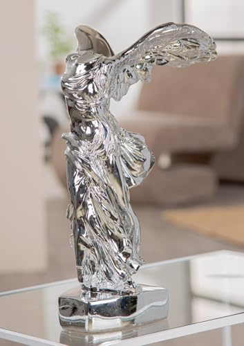 GILDE Escultura de ángel de Resina Plateada con Efecto metálico, 33 cm de Alto, 16 cm de Ancho, 20 cm de Profundidad