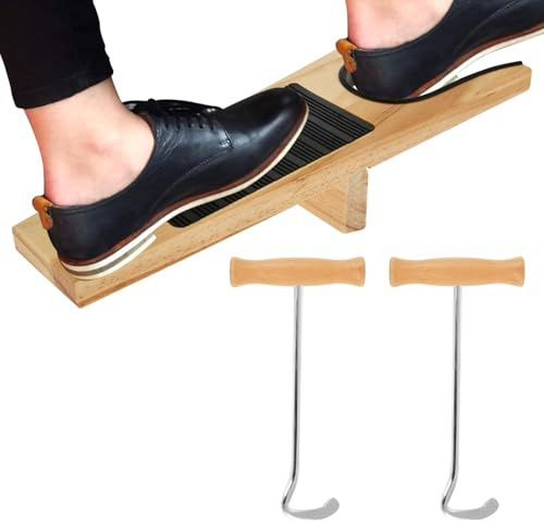 LuLobtg Boot Jack and 2 Puller Hooks, Wooden Boot Jack Remover Hooks for Work/Cowboy Boots, Wood Boots Pullers Removers with Long Handles Easy Put on/Take off Helper