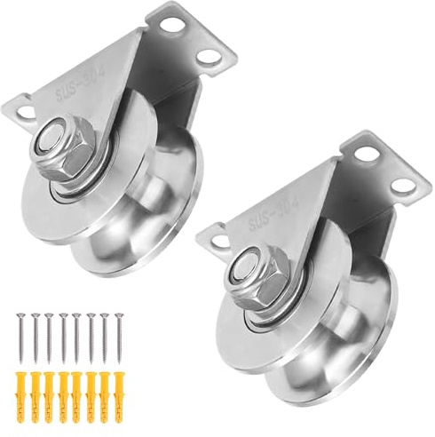 2 Stück 48 mm Umlenkrolle Seilrolle, U-Rollen Seilrollen für Seile, 304 Edelstahl Umlenkrollen mit Kugellager für Rolltore Flaschenzugsystem Lager Wäscheleine Drahtseile Schiebetore (U-förmige Nut)
