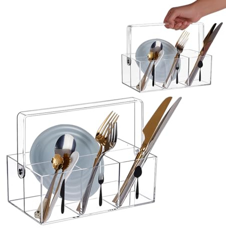 NBEADS Organizzatore per Posate In Acrilico, Portaposate Trasparente con 4 sezione e Maniglia per L'Organizzazione di Tavoli Da Cucina Picnic e Feste, 13.55cm