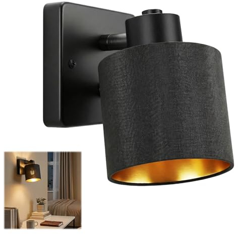 Seruno X Wandlampe mit Schalter Dimmbar Vintage, Schwarze Wandleuchte, Drehbar 360° Stoffschirm E27 Wand Lampen für Wohnzimmer Schlafzimmer, Küche, Innenräume (ohne Glühbirne)
