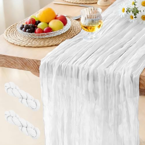(2 Stück) Käsetuch Tischläufer Milchweiß, 300 x 90 cm Boho Gaze Tischläufer Cheesecloth Läufer für Hochzeit, Geburtstagsfeiern, Babypartys, Weihnachten und Silvester von Tisch Dekoration