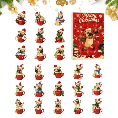 Hunde-Countdown-Kalender – 24-Tage-Acryl-Spielzeug-Advent, kreativer Urlaubs-Countdown mit niedlichem Hunde-Design für Kinder, Mädchen, Teenager, Erwachsene, Männer, Frauen, Familie, Zuhause
