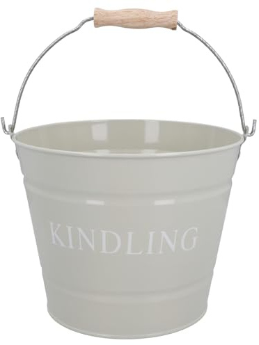 Cream Kindling Wood Storage Premium Bucket + Handle Fireside Fireplace Holder