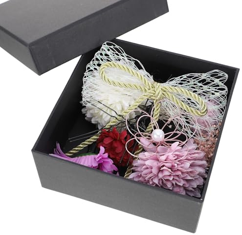 Garneck Coiffe Kimono 9 Pièces Fleurs Préservées Violettes, Accessoires pour Cheveux Féminins de Style Japonerie, Ornement Floral Solide pour Fête et Cérémonie