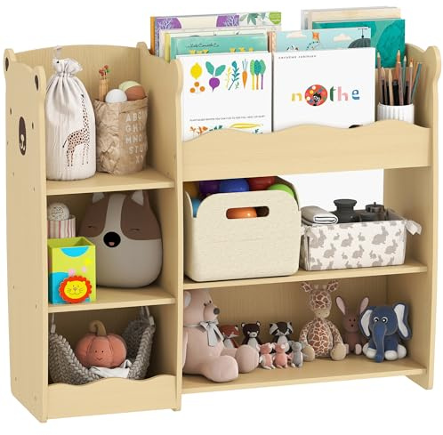 AIYAPLAY Scaffale Portagiochi per Bambini 3-8 Anni 92x29x79 cm, Color legno