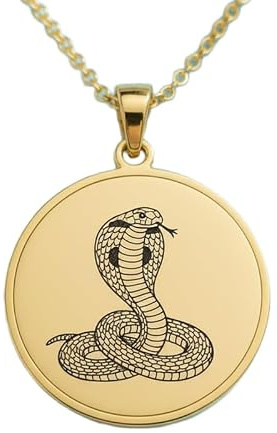 WORLD WIDE GEMS Collier pendentif serpent cobra royal gravé, en argent sterling 925 plaqué or, avec chaîne câble de 45 cm (18 pouces). Bijou fait main pour homme et femme | WWS_EGP_00896
