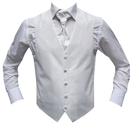 MMUGA Hochzeitwesten Set mit Plastron Weiß 46