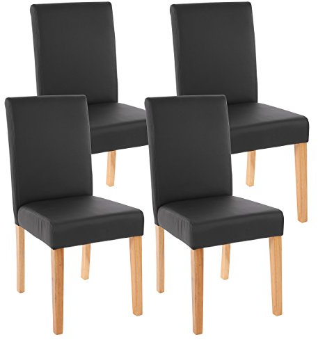 Mendler 4er-Set Esszimmerstuhl Stuhl Küchenstuhl Littau - Kunstleder, schwarz matt, helle Beine