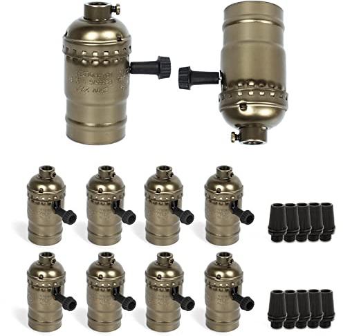 Vintage Lamp Socket E26/E27 lamp Holder,PRUNLLA Light Socket with Turn Knob Edison Industrial Metal Shell for Fixture Replacement DIY Lighting,10Pack (Bronze)