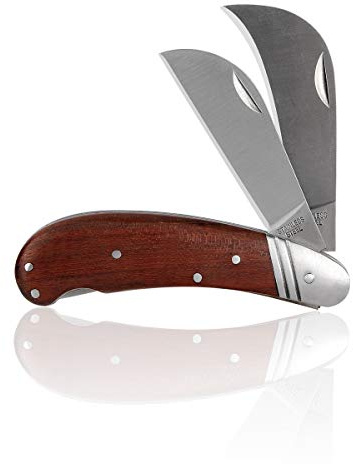 Linsen-Outdoors Double Blade Grafting Knife, Stainless Steel Garden Budding Tool, Folding Pocket Knife for Multi Cutting, Weed Branches and Mushroom Digging