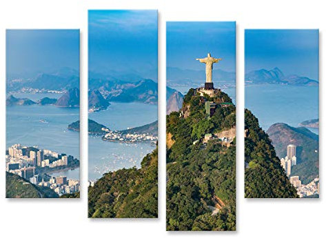 Bild Bilder auf Leinwand Luftbild von Rio De Janeiro. Corcovado-Berg mit Statue von Christus der Erlöser, der Rio De Janeiro-Landschaft übersieht. Fotografiert vom Hubschrauber. Wa