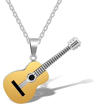 AILUOR Hommes Femmes Guitare Pick Collier avec Chaîne Réglable Hip Hop Musique Style Titane Acier Guitare Tag Pendentif Bijoux Personnalisé Cadeau (Gold)