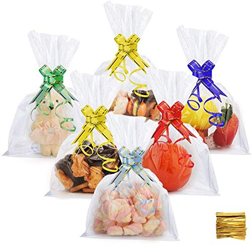 DazSpirit 100pcs Sachet Plastique Transparent, 18x25cm Sachet Transparent pour Biscuits Bonbons Chocolats Confiserie, Sac Bonbons Cadeau pour Noel, Anniversaire