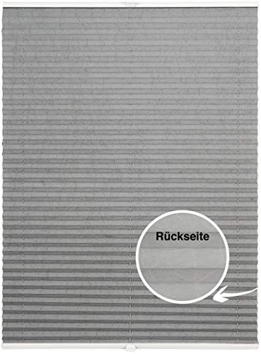 ondeco Plissee auf Maß Crushed-Optik für alle Fenster innen, Montage in Glasleiste mit Spannschuh, Sonnenschutz-Rollo lichtschutz und Blickdicht Hellgrau-Thermo B: 91-100 cm, H: 40-100 cm