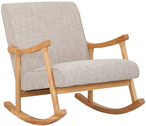 CLP Schaukelstuhl Morelia Mit Stoffbezug I Schaukelsessel Mit Holzgestell I Relaxsessel Mit Kufen I Schwingstuhl, Farbe:Creme