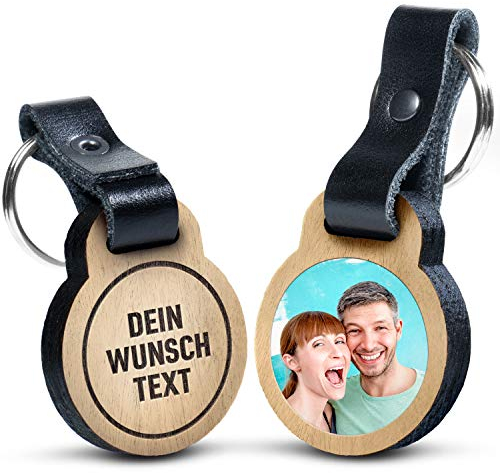 schenkYOU PREMIUM Schlüsselanhänger aus Eichenholz mit kratzbeständigem Foto und Wunschtext Gravur - Geschenkidee für Muttertag