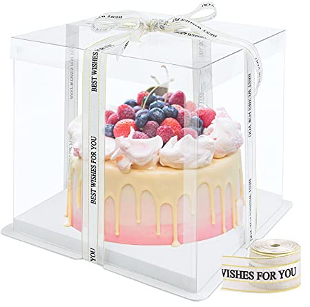 Hileyu Transparente Tortenschachtel Dessert Box Cake Box Transparent mit Deckel Doppelschicht-Tortenschachtel Kunststoff-Präsentationsboxen mit Sockel und Band Transparente Würfelschachteln 6 Inch