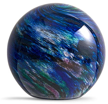 Hand Blown Glass Figurines Ball Ocean Waves,Office Paperweight Glass for Desk,Home Decor Collectible,Aquarium Decor,Office Decor Ocean Lovers (Planet)