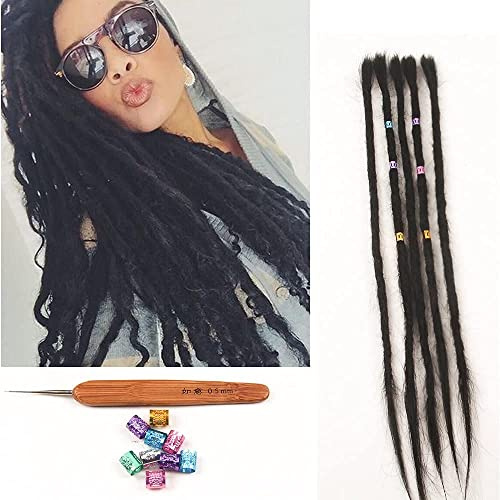 100% Echthaar Dreadlock Extensions 20 Zoll 5 Stränge/Pack Handgemachte Crochet Dreadlocks Extension Für Frauen/Männer Dreadlocks Haar (Schwarze Farbe)