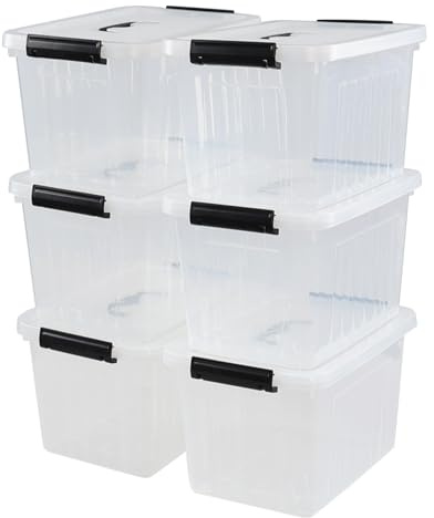 Yesdate Set of 6 Transparent Storage Boxes with Lid, 10 Litre | Stackable Storage Bins with Handle, Transparent Storage Containers for Pantry, Closet, Toys, Office