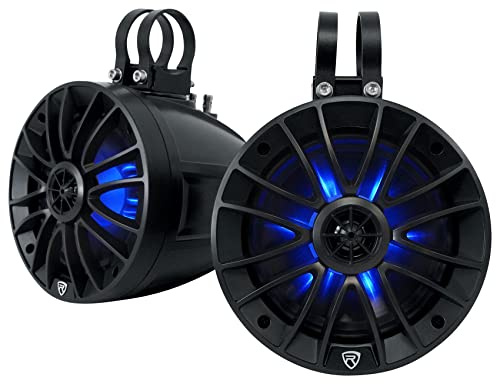 Rockville PT65BR 6.5 300W peak/100W RMS Powered Bluetooth True Coaxial Tower Speakers, Class-D Amp, IPX6, RGB LED Lights w/Remote, Aux/RCA, for ATV/UTV/RZR/Cart