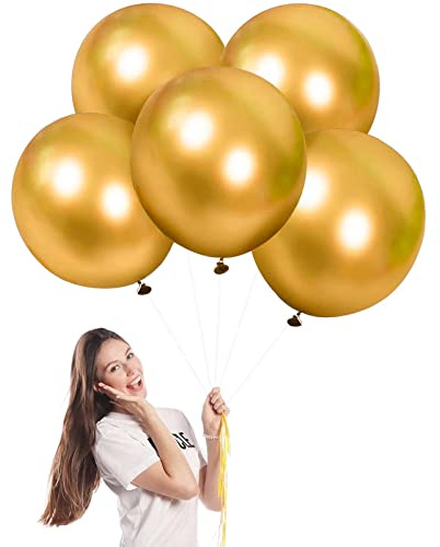 Luftballons Metallic Gold Groß 45cm/18 Zoll für Party Glänzende,5 Stück Riesen Metallisches Chrom Gold Latex Luftballons XXL Runde Helium Ballons für Geburtstag,Hochzeit,Babyparty Weihnachts Dekor