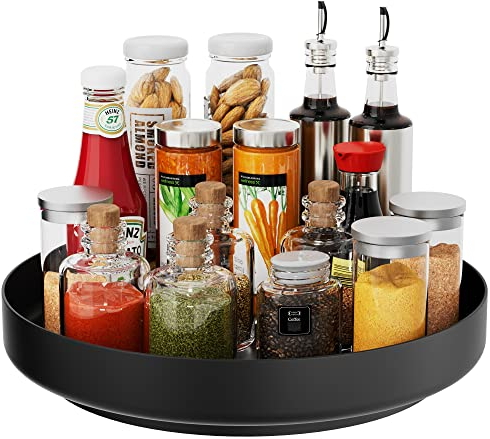 Ovicar Lazy Susan Drehteller-Organizer – 33 cm drehbares Gewürzregal aus Metall, Lazy Susan für Schrank, Speisekammer, Küche, Arbeitsplatte, Badezimmer, Kühlschrank, Tisch, Aufbewahrung, schwarz