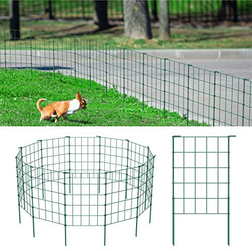 OUSHENG Clôture de jardin verte de 10,7 m pour chien et animal domestique, clôture décorative facile à assembler, panneau métallique antirouille pour l'extérieur, petite bordure sans creusement,