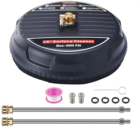 Aim Tools 15 Inch Pressure Washer Surface Cleaner Attachment, 4000 PSI Floor Cleaning Power Washer Accessory with 2x16 Extension Wands and 2 Replacement Nozzles 171157