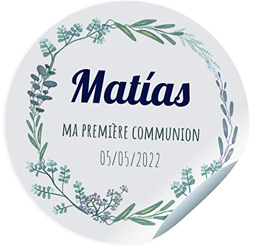 20 Kommunion Aufkleber personalisiert mit Name & Datum. Runde Sticker für Gastgeschenke