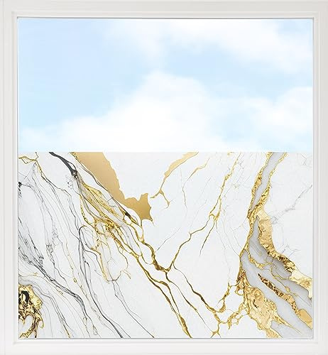 GRAZDesign Fensterfolie Blickdicht Sichtschutz, Sichtschutzfolie Fenster, Glastüren, Duschkabine, Milchglasfolie Bedruckt mit Motiv Marmor weiß mit Gold 90x57cm