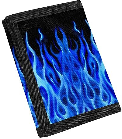 Coldinair Blue Flame Fire Print RFID Trifold Canvas Wallet for Kids Boys Girls Black Slim Novelty Credit Card Holder Wallets for Outdoor
