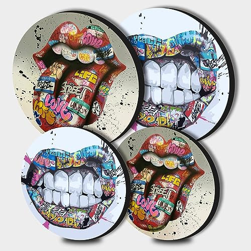 Street Art Round Metal Hob Covers Set of 4 Stove Cooker Hob Covers for Cookers Gas Stove Protector Cookware Accessories Modern Cooktop Decor