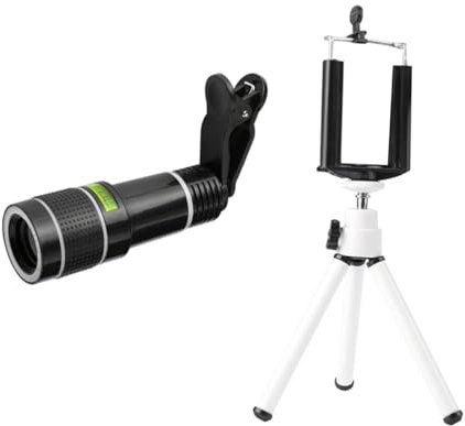 UKCOCO Universal Clip On Mobile Phone Telephoto Lens Set 20X Optical Camera Lens Tripod Eyecup Sturdy and Easy to Use Macro and Distance Photography for Smartphones Random Color