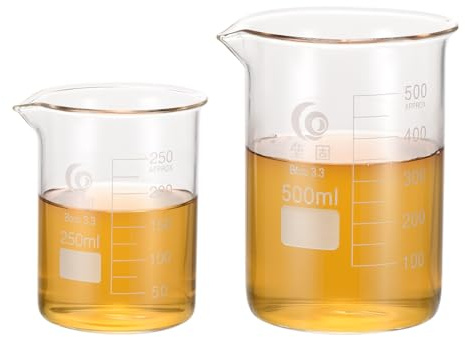 PATIKIL 250/500ml Low Form Glass Beaker, 2Pcs 3.3 Borosilicate Glass Beakers Graduated Measuring Cup with Spout for Lab Experiment, Cooking and Baking, Clear