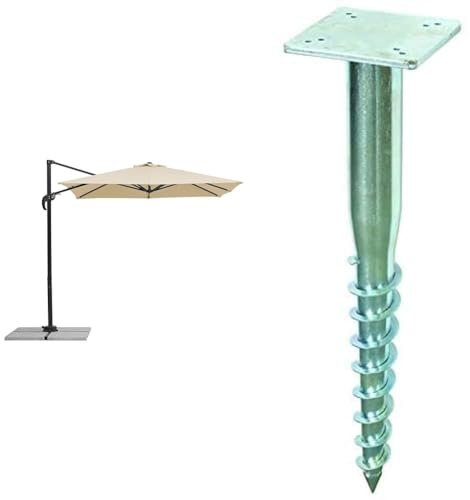 Schneider Sonnenschirm Rhodos Junior, natur, 230 x 230 cm quadratisch, 759-02, Gestell Alu/Stahl, Bespannung Polyester, 17 kg & Universal-Bodendübel für Ampelschirme, 897-55, zum Eindrehen, 6.5 kg
