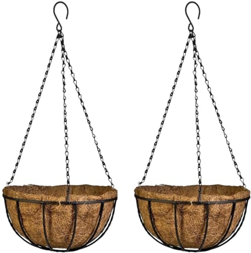 Generico Coppia Ceste da Appendere per fioriere, in cocco, struttura decorativa in ferro, per interni ed esterni Disponibili in 3 Dimensioni (2, 26 cm)