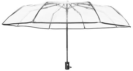 Wisebom Transparent Automatic Folding Clear Tri-fold 8 Ribs Compact Travel Umbrella - Rainproof, Windproof, See Through for Wedding Photography