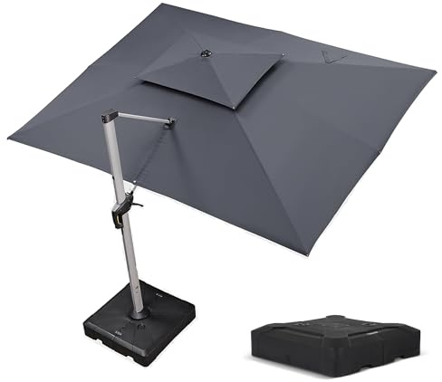 PURPLE LEAF Parasol Déporté 3 x 4 m Rectangulaire avec Pied, Parasol de Jardin Extérieur à Toit Double Rotatif 360°, Convient au Patio, Piscines, Cafés et Restaurants, Gris acier