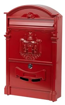 OWIJI Cassetta Postale Esterno Personale Rossa Alluminio Dimensioni 41 x 9,5 x 25,5 Cm Stile Tradizionale