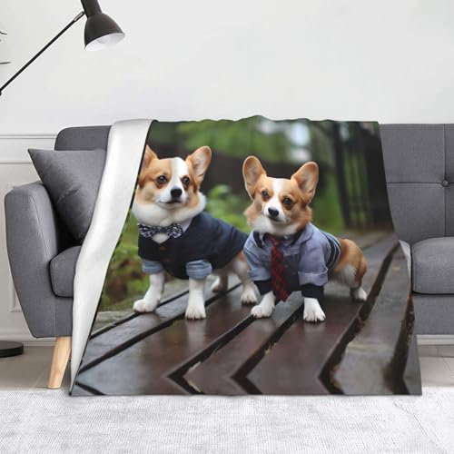 YYHHAOFA Weiche Decke, Überwurf, 152,4 x 127 cm, geeignet für Sofa, Bett, Schlafzimmer, Reisen, Camping, Tragen von Kleidung, Corgi-Hunde-Aufdruck