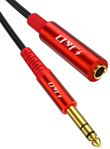 J&D Câble d'Extension 6.35 mm, Stéréo Mâle vers Femelle, Connecteurs Plaqués Or, PVC Durable et Cuivre, Extendeur Audio Professionnel pour Casque, Guitare, Home Cinéma, Rouge, 0.9 m