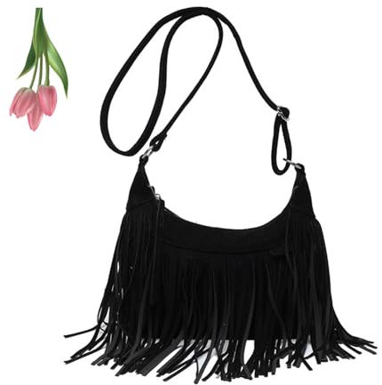 Hobo-Tasche aus Wildleder für Damen,Fransen-Geldbörse,Schultertasche mit Quaste,Western-Geldbörse,Umhängetasche aus Vintage-Wildleder (B)